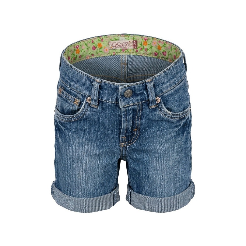 Levis Girls Denim Shorts Size 6 Blue Floral Waistband Adjustable Waist 1136